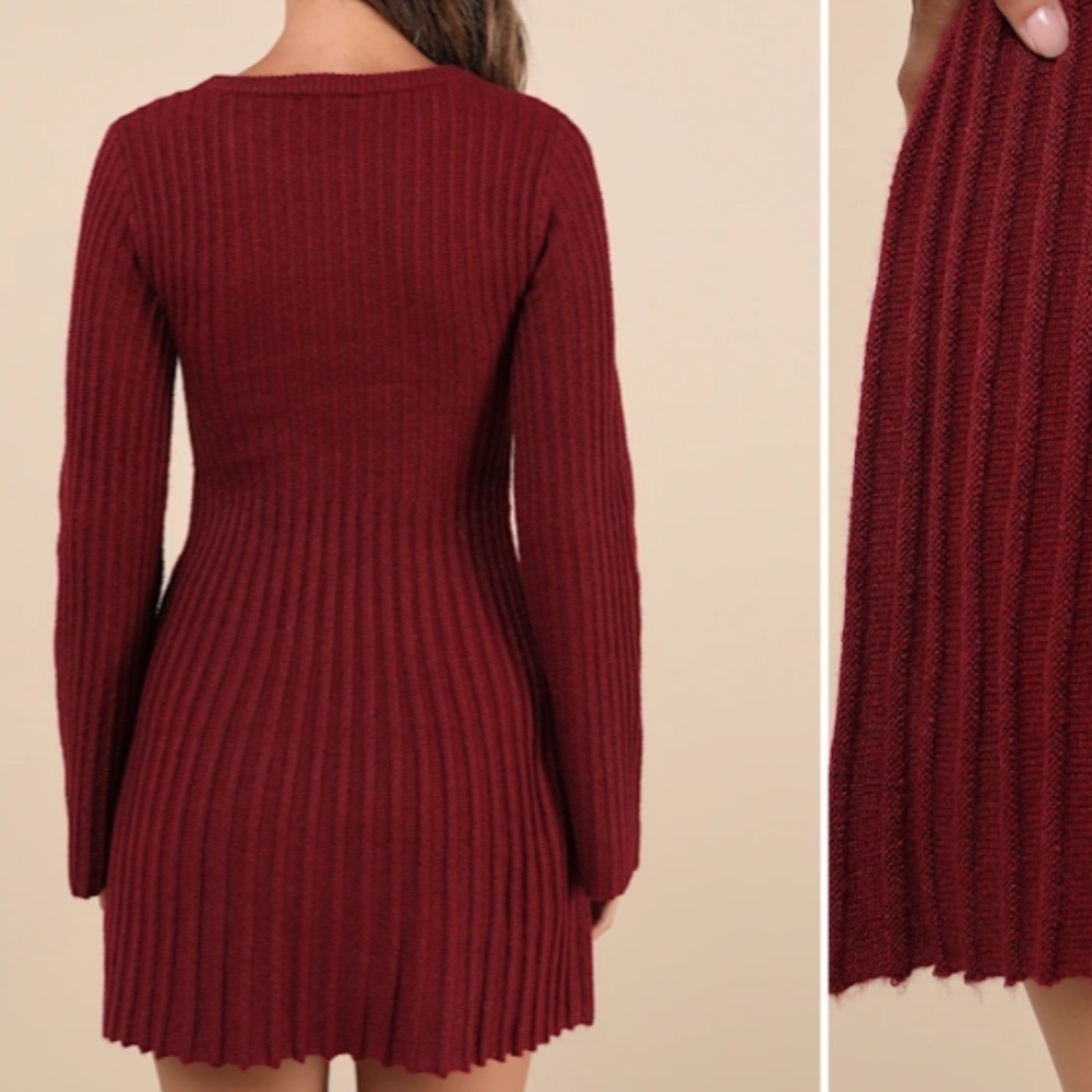 LULU's Chic Sexy Casual Ribbed Stretch Long Sleeve Warm Cozy Sweater Skate Dress - Picture 3 of 6